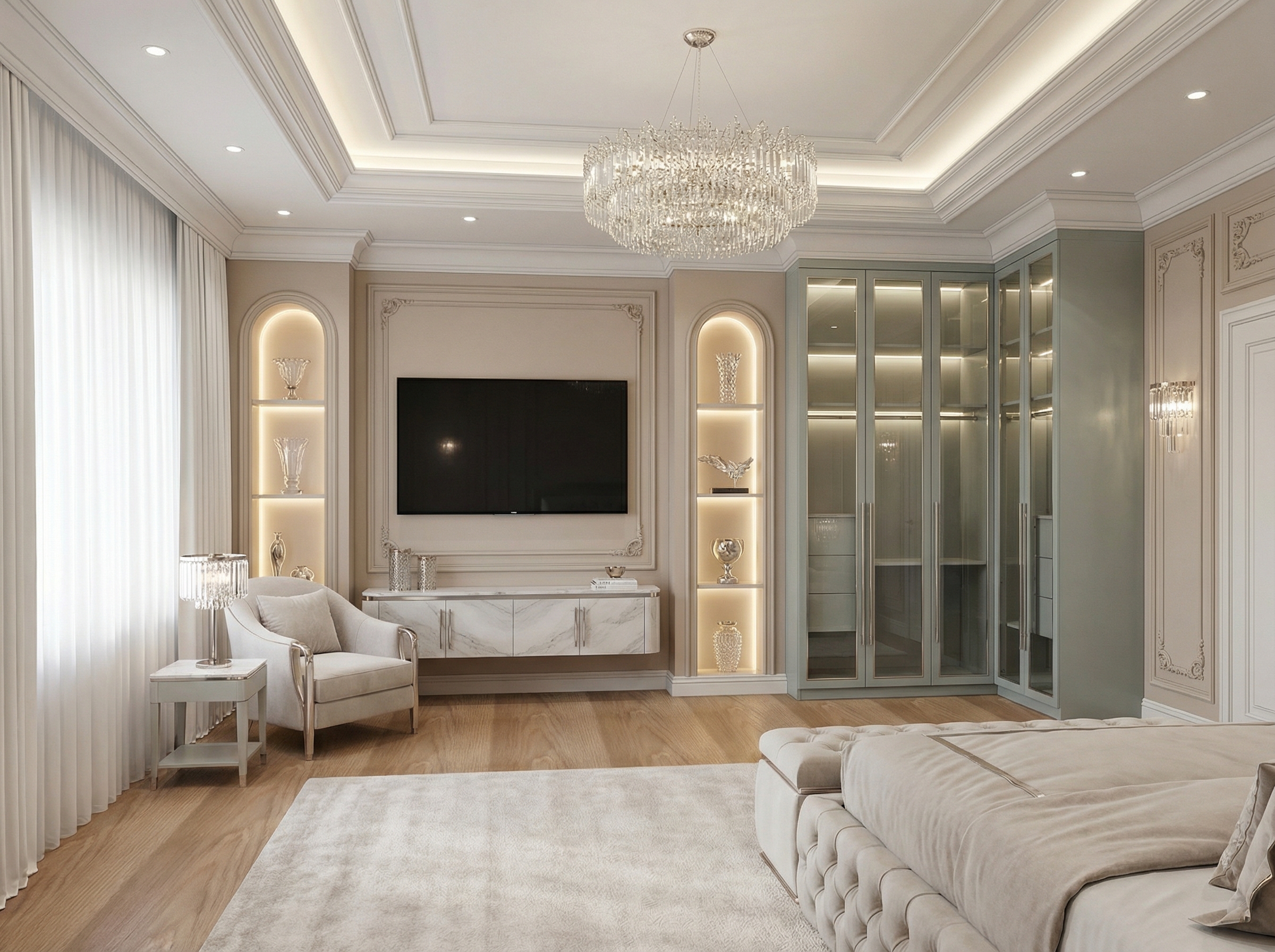 Дизайн спальни в стиле Классика — фото интерьера от нейросети RoomGPT