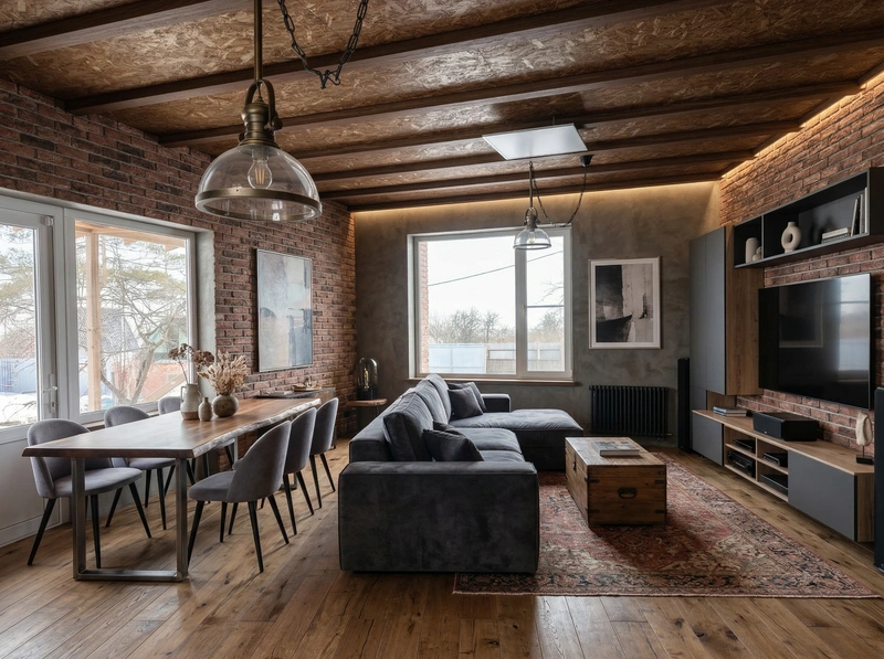 Дизайн гостиной в стиле Лофт — фото интерьера от нейросети RoomGPT