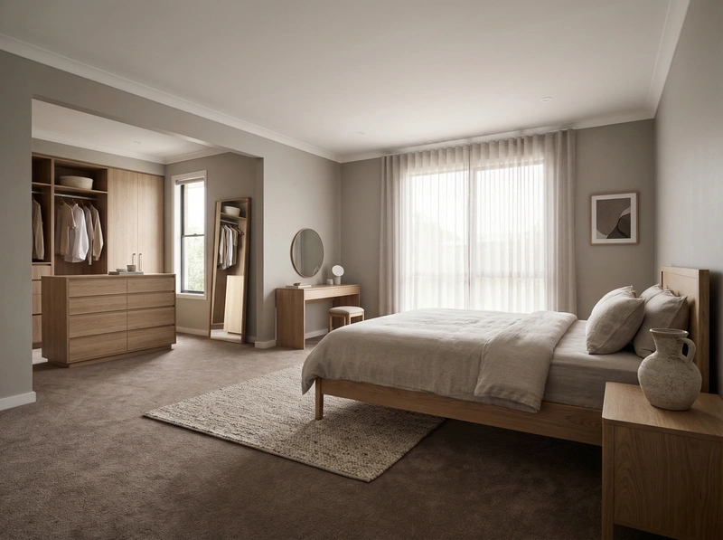 Дизайн спальни в стиле Japandi — фото интерьера от нейросети RoomGPT