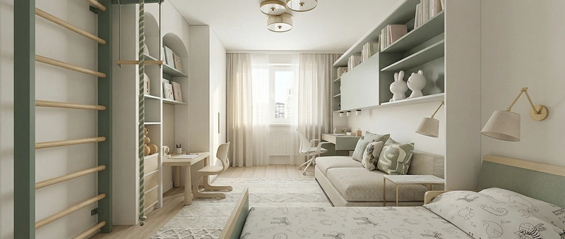 Дизайн детской в стиле Контемпорари — фото интерьера от нейросети RoomGPT