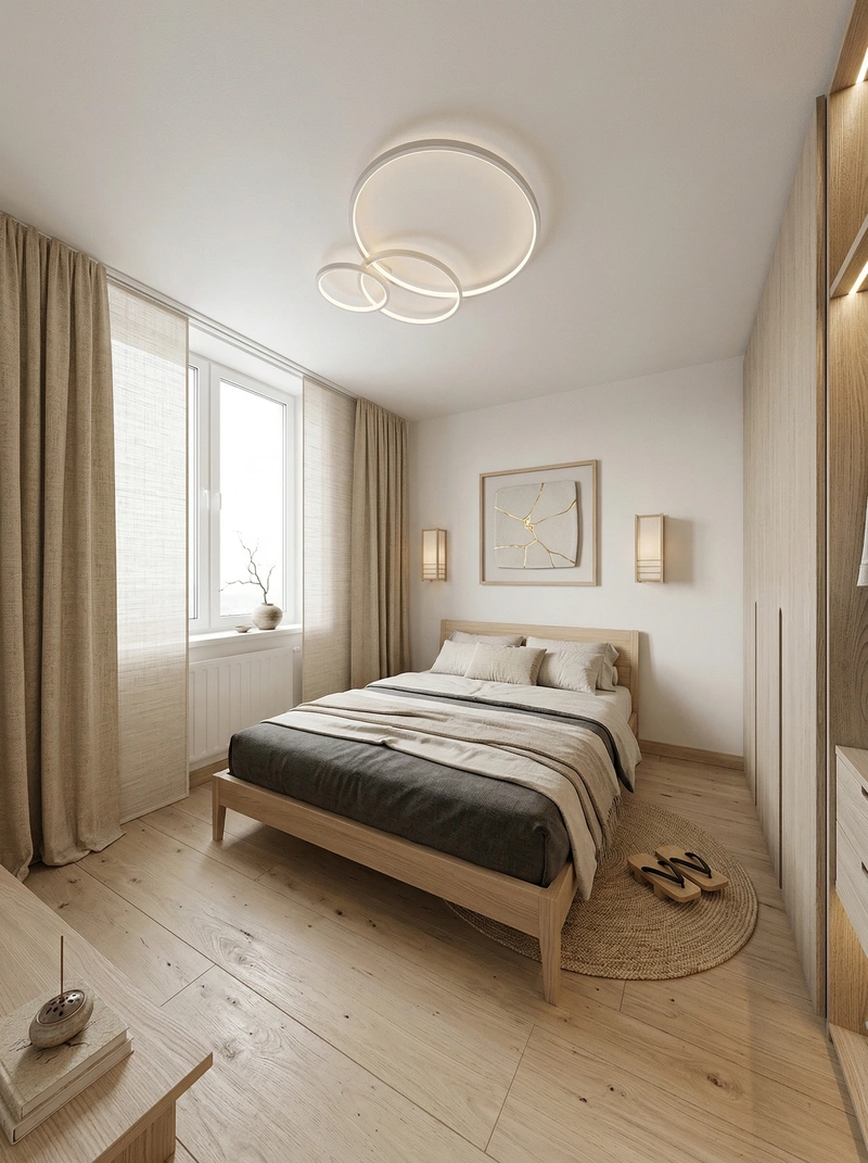 Дизайн спальни в стиле Japandi — фото интерьера от нейросети RoomGPT