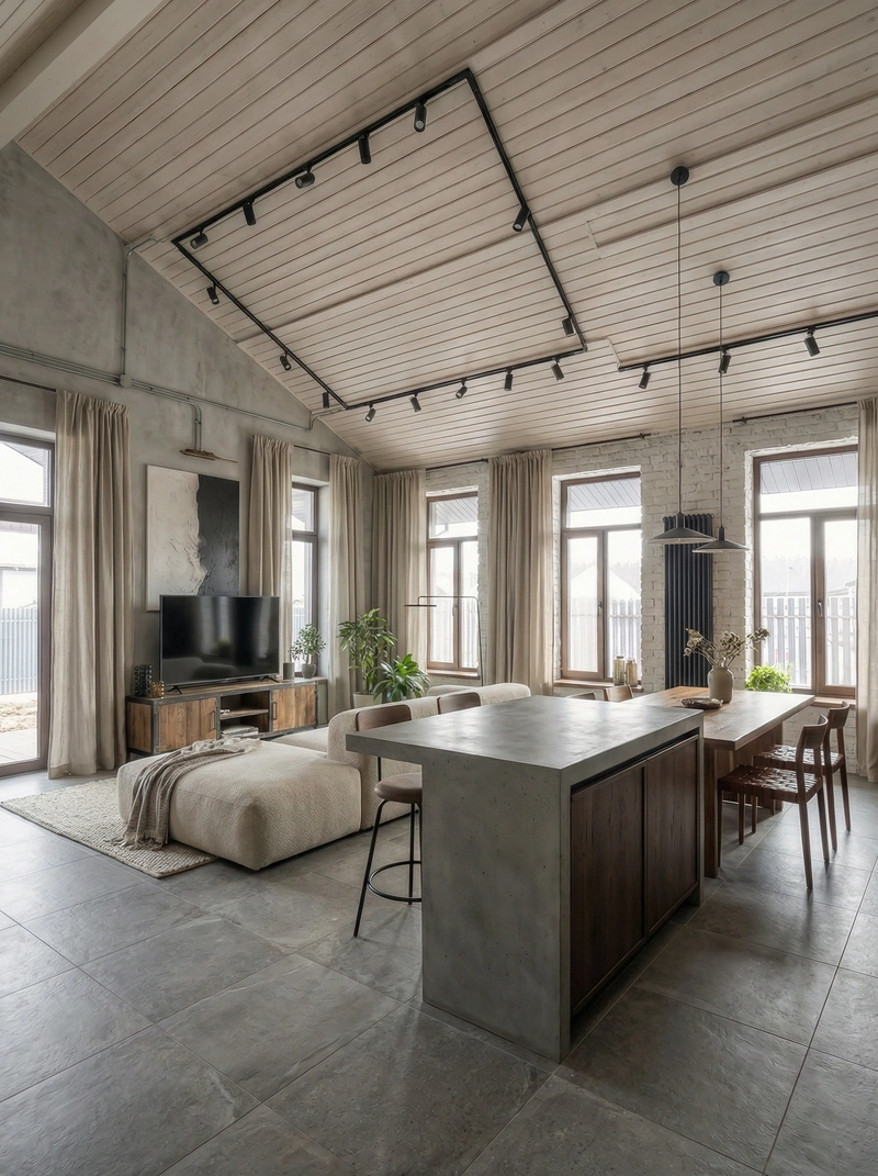 Дизайн интерьера в стиле Лофт — Гостиная от нейросети RoomGPT