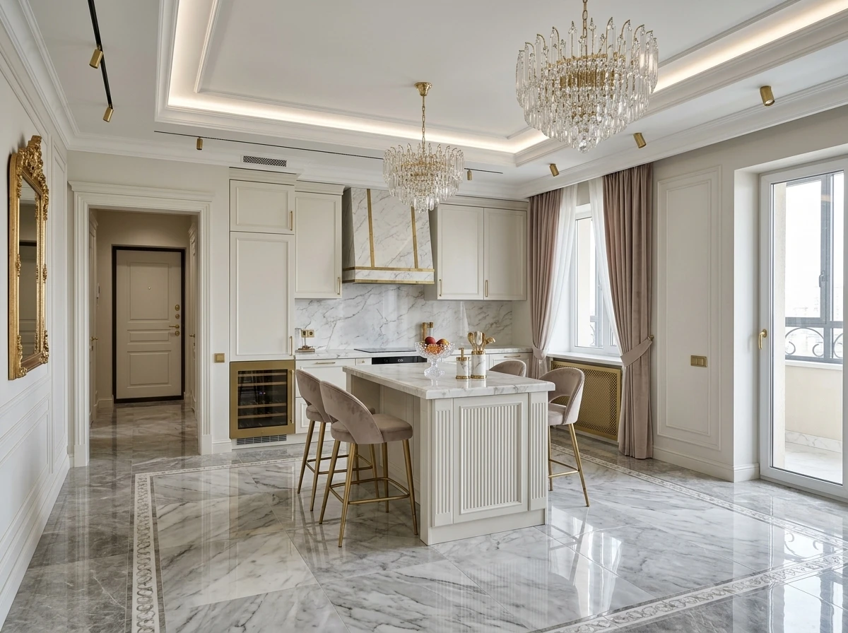 Дизайн кухни в стиле Неоклассика — фото интерьера от нейросети RoomGPT