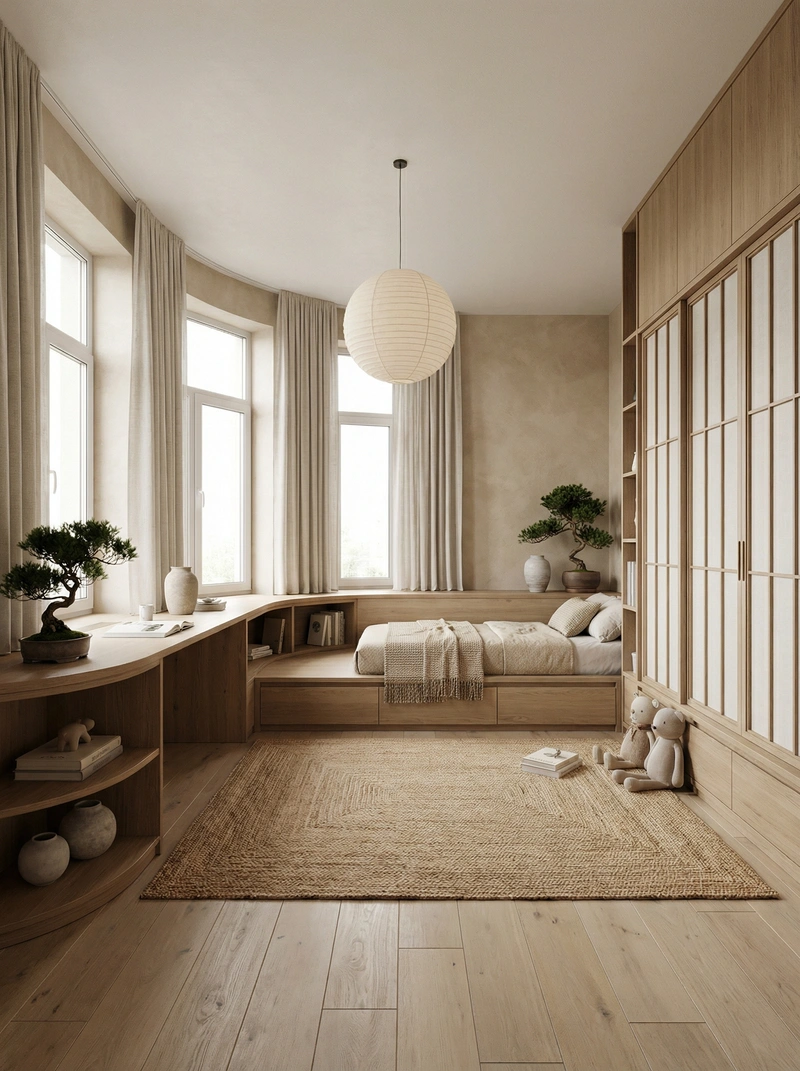 Дизайн детской в стиле Japandi — фото интерьера от нейросети RoomGPT