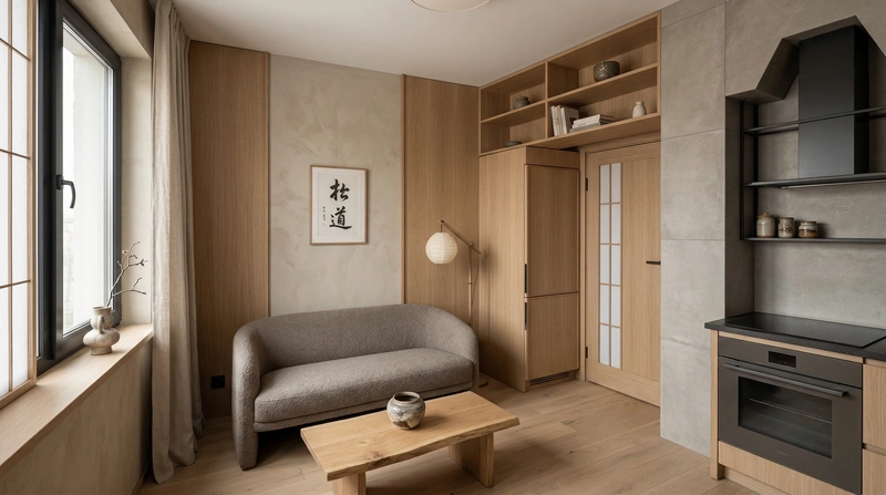 Дизайн кухни в стиле Japandi — фото интерьера от нейросети RoomGPT