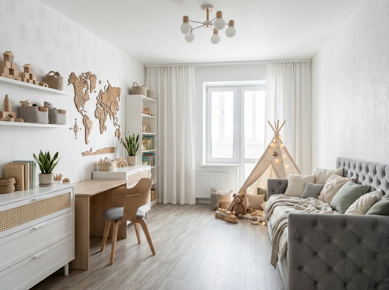 Дизайн детской в стиле Хюгге — фото интерьера от нейросети RoomGPT