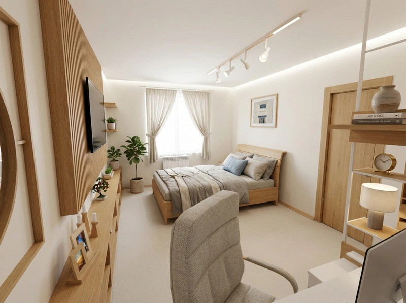 Дизайн спальни в стиле Сканди — фото интерьера от нейросети RoomGPT