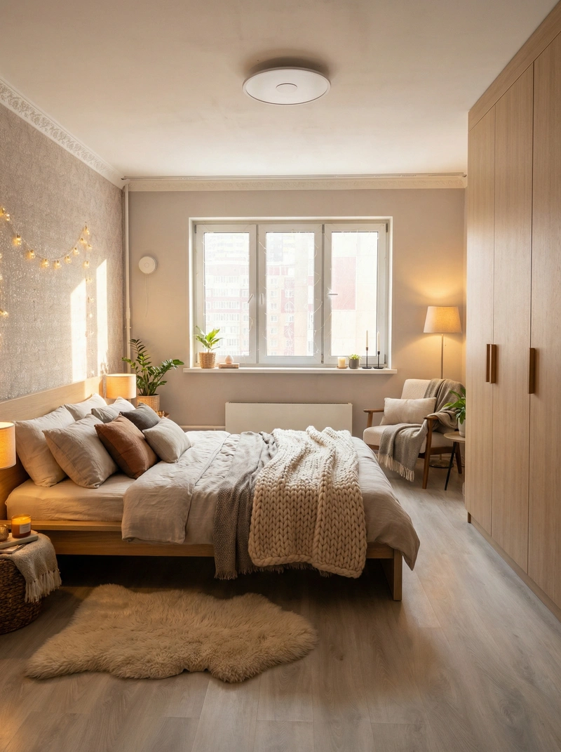 Дизайн интерьера в стиле Хюгге — Спальня от нейросети RoomGPT