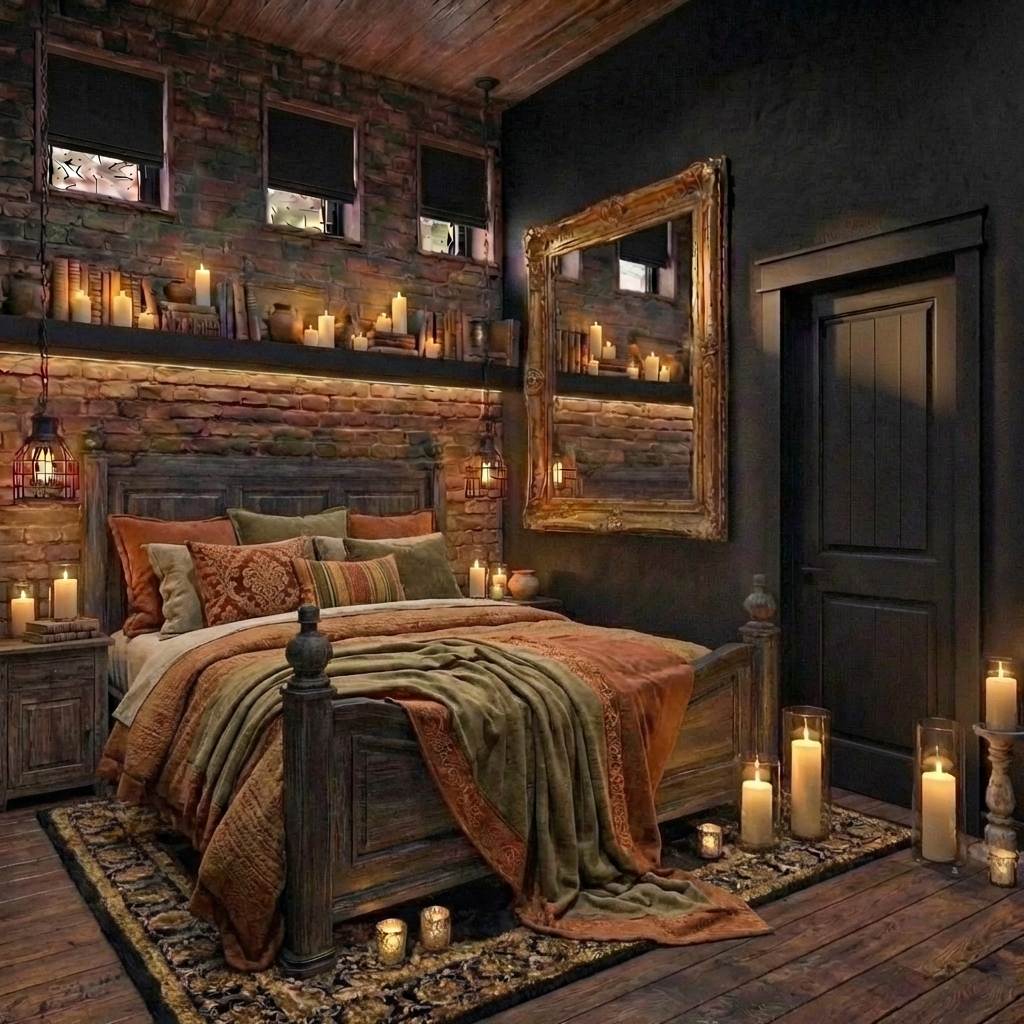 Дизайн спальни в стиле Блэктэк — фото интерьера от нейросети RoomGPT