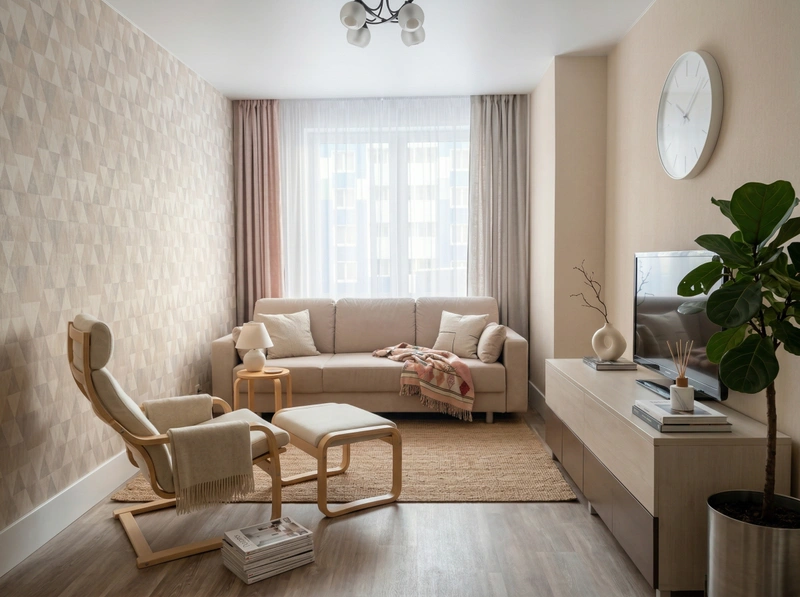 Дизайн гостиной в стиле Сканди — фото интерьера от нейросети RoomGPT