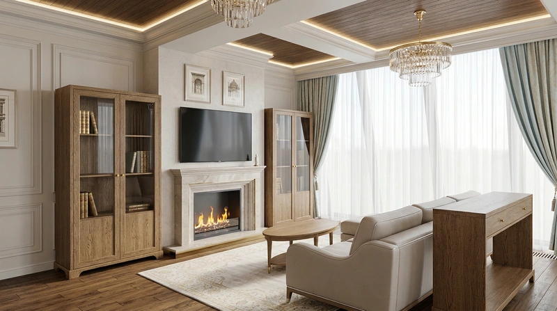 Дизайн интерьера в стиле Неоклассика — Гостиная от нейросети RoomGPT