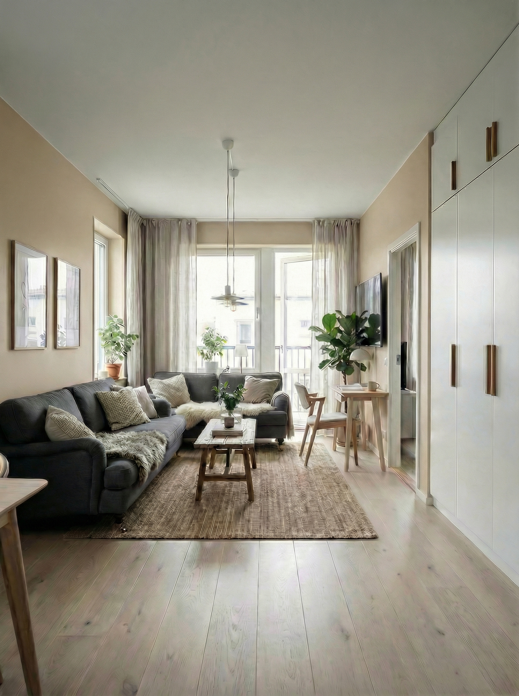 Дизайн гостиной в стиле Сканди — фото интерьера от нейросети RoomGPT