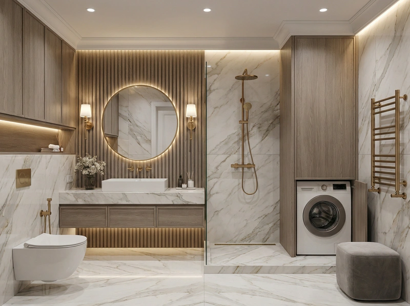 Дизайн ванной в стиле Неоклассика — фото интерьера от нейросети RoomGPT