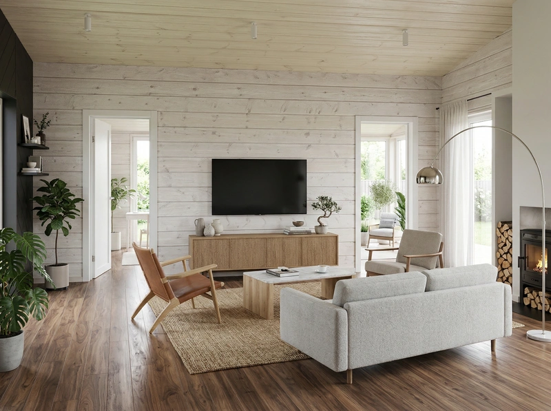 Дизайн гостиной в стиле Сканди — фото интерьера от нейросети RoomGPT