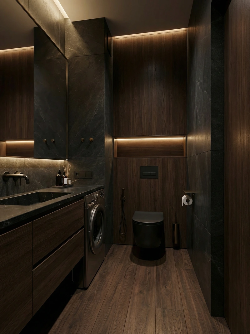 Дизайн интерьера в стиле Блэктэк — Ванная от нейросети RoomGPT