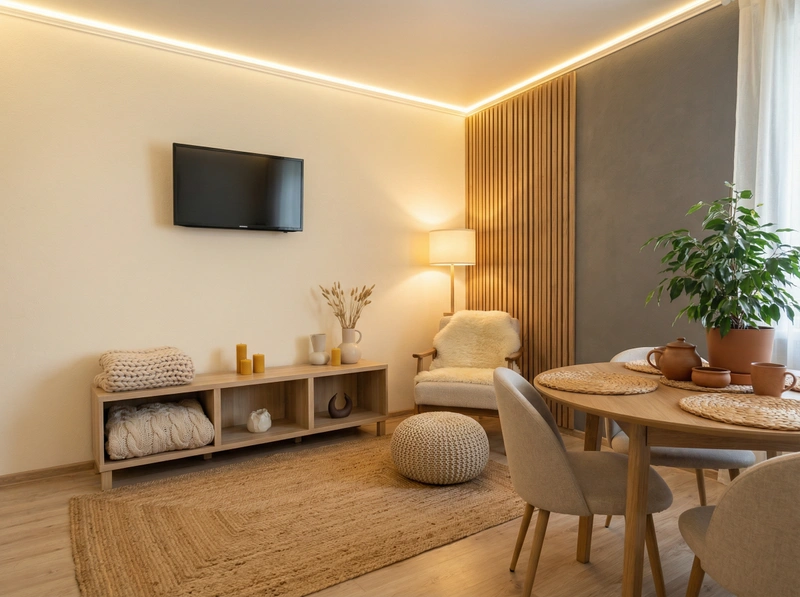 Дизайн интерьера в стиле Хюгге — Гостиная от нейросети RoomGPT