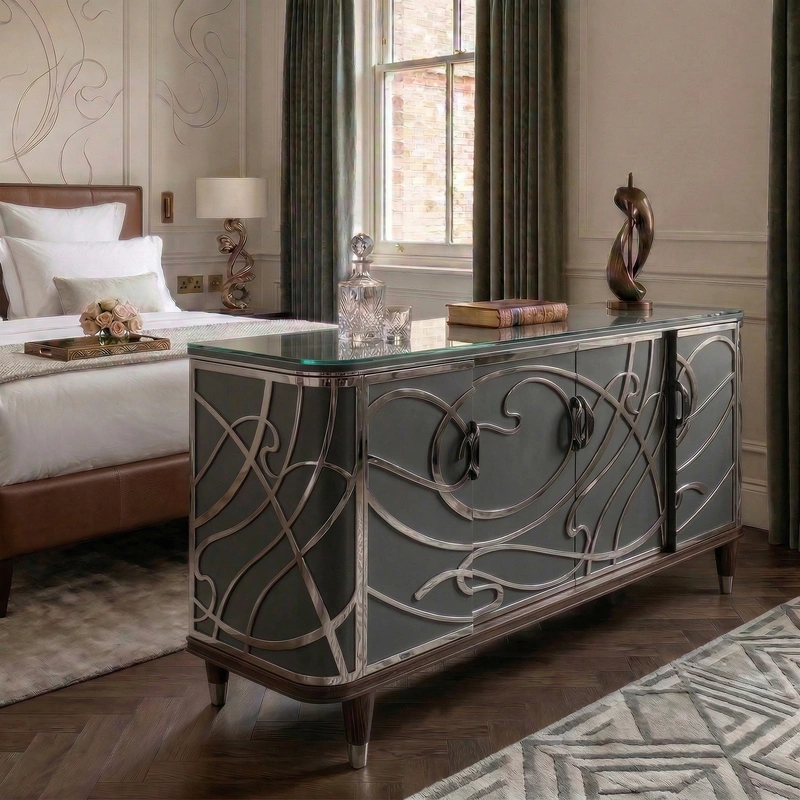 Дизайн спальни в стиле Блэктэк — фото интерьера от нейросети RoomGPT