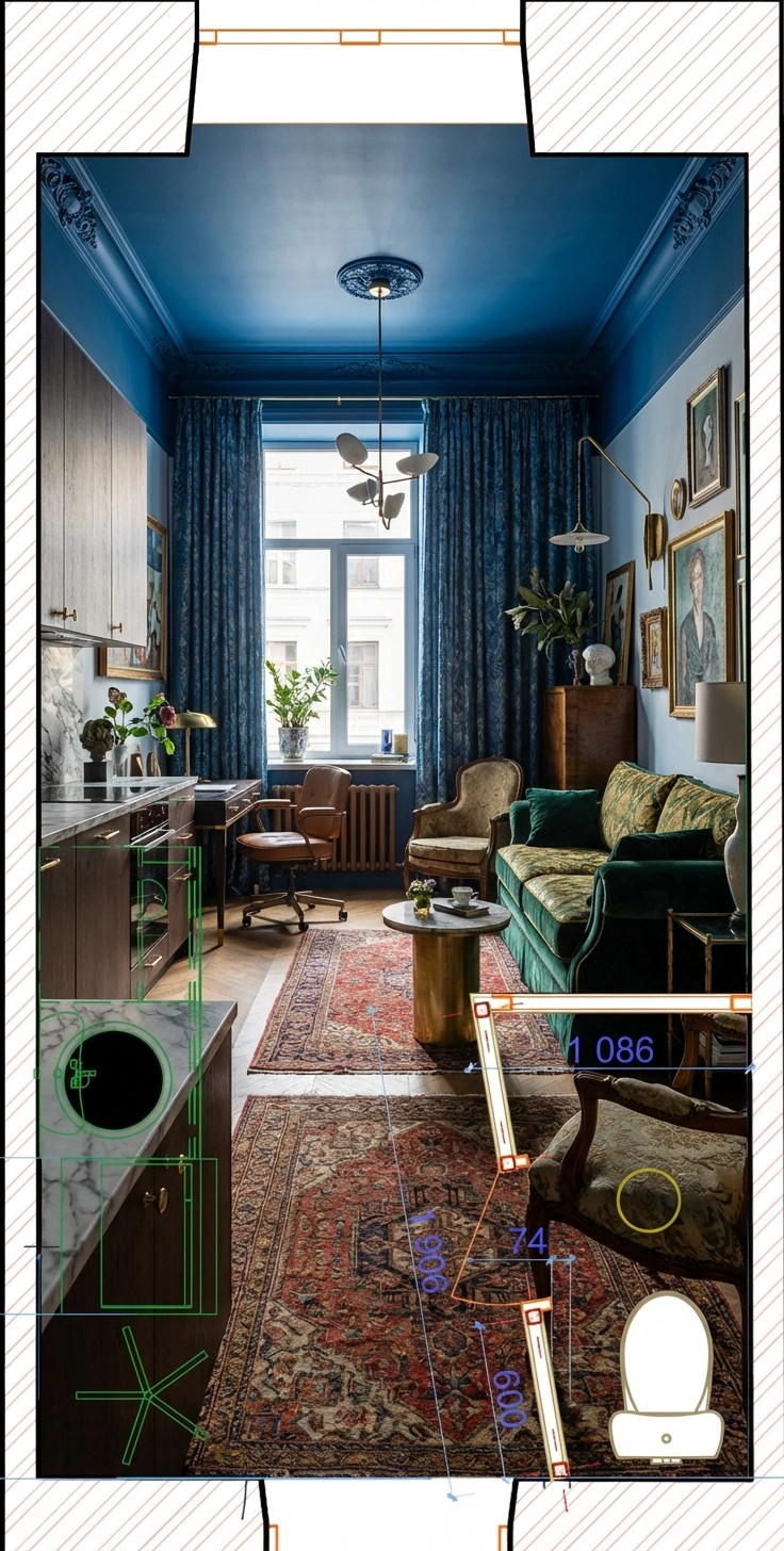 Дизайн интерьера в стиле Эклектика — Гостиная от нейросети RoomGPT