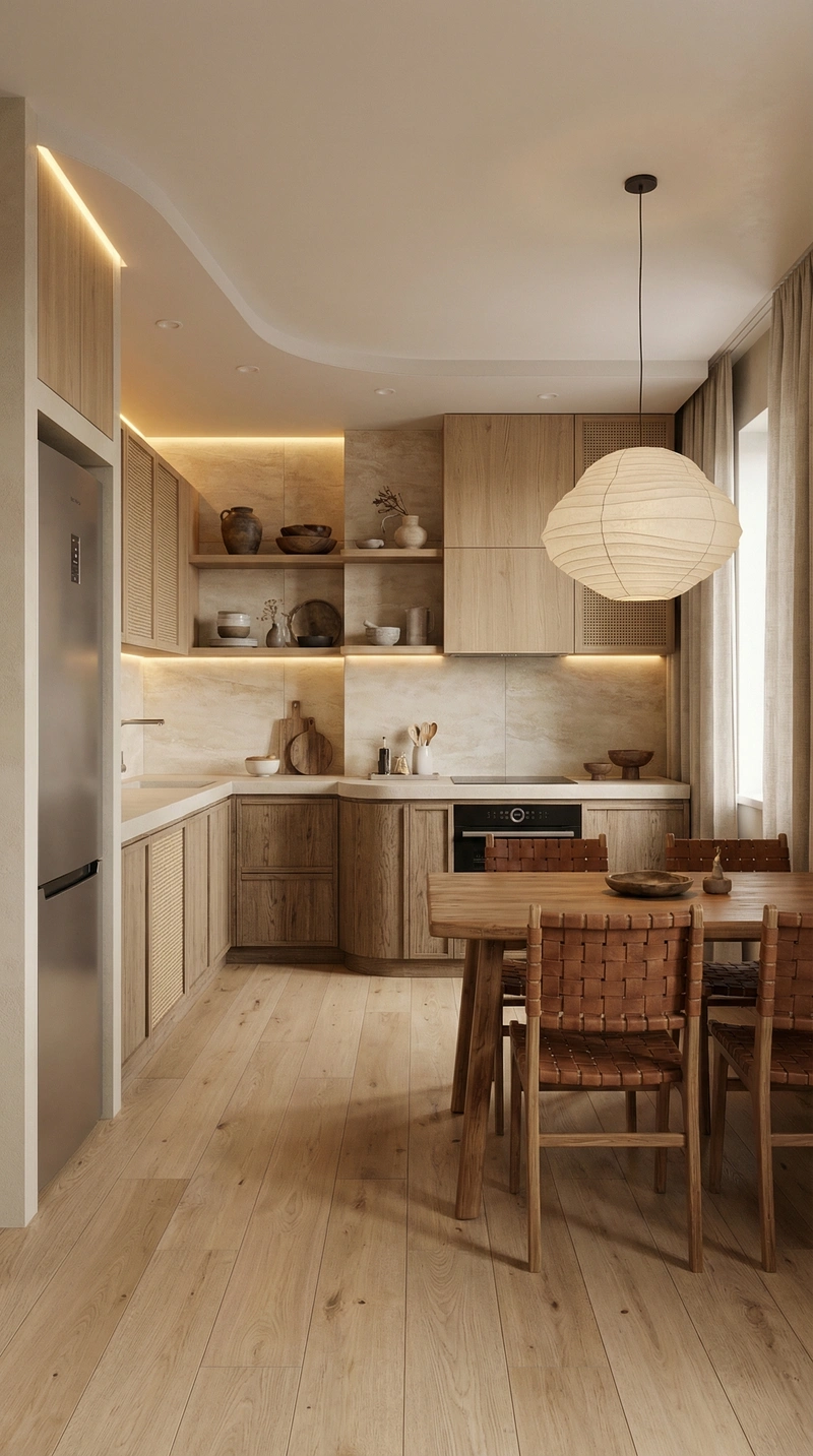 Дизайн кухни в стиле Japandi — фото интерьера от нейросети RoomGPT