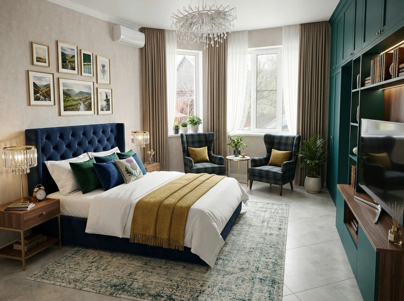 Дизайн спальни в стиле Британский — фото интерьера от нейросети RoomGPT