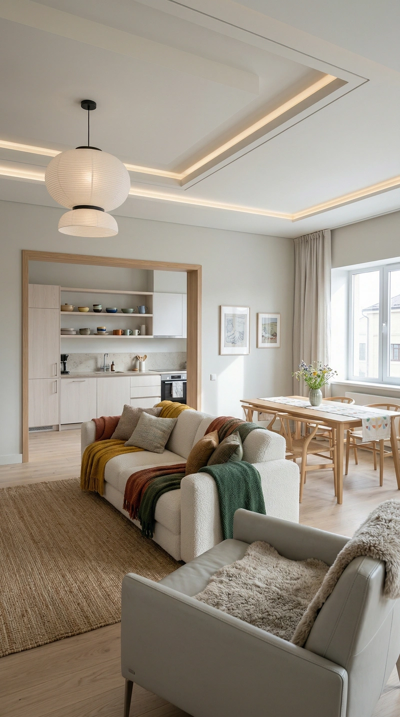 Дизайн гостиной в стиле Хюгге — фото интерьера от нейросети RoomGPT