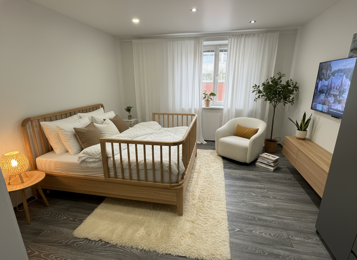 Дизайн спальни в стиле Хюгге — фото интерьера от нейросети RoomGPT