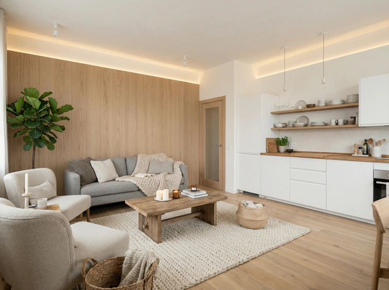 Дизайн гостиной в стиле Хюгге — фото интерьера от нейросети RoomGPT