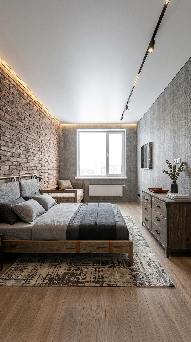 Дизайн спальни в стиле Лофт — фото интерьера от нейросети RoomGPT