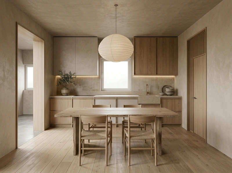 Дизайн кухни в стиле Japandi — фото интерьера от нейросети RoomGPT