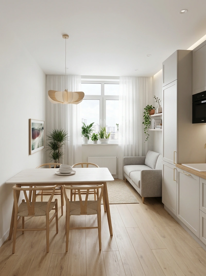 Дизайн кухни в стиле Сканди — фото интерьера от нейросети RoomGPT