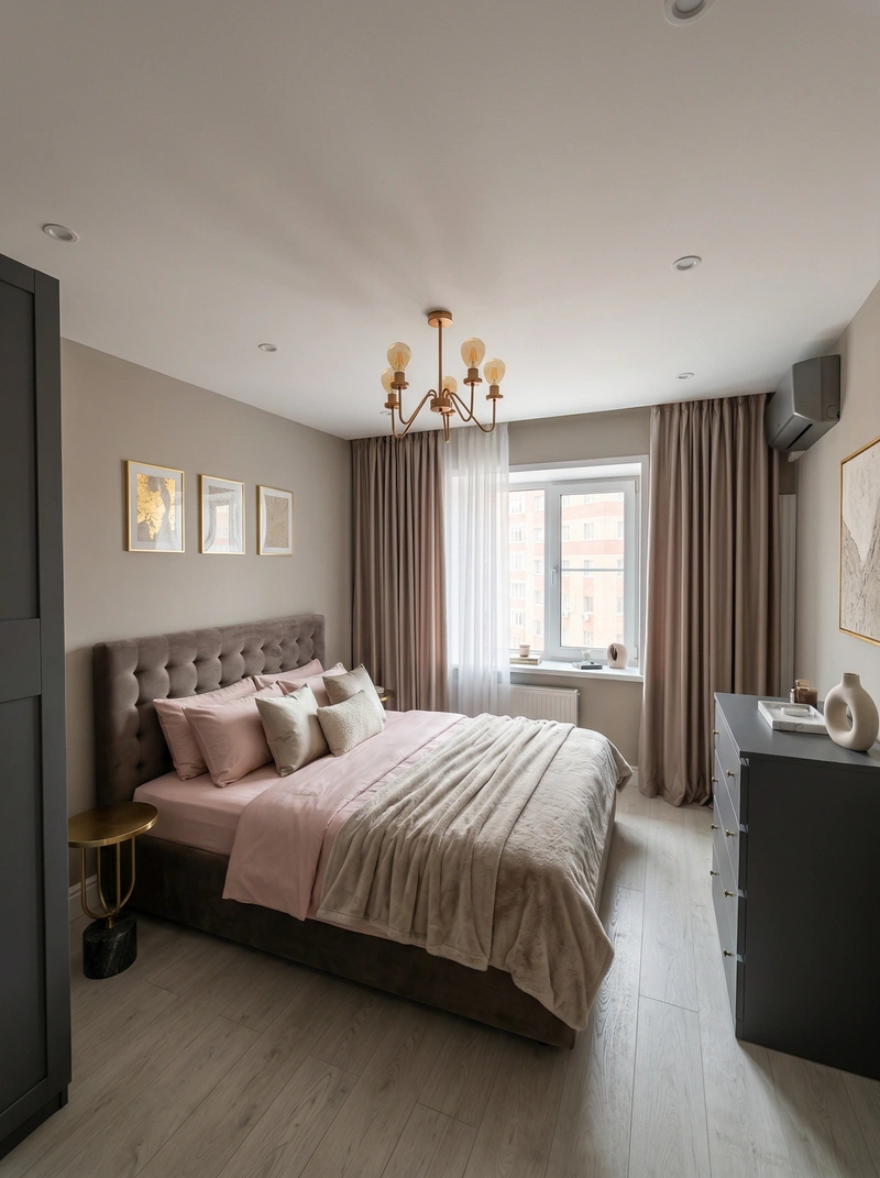 Дизайн интерьера в стиле Контемпорари — Спальня от нейросети RoomGPT