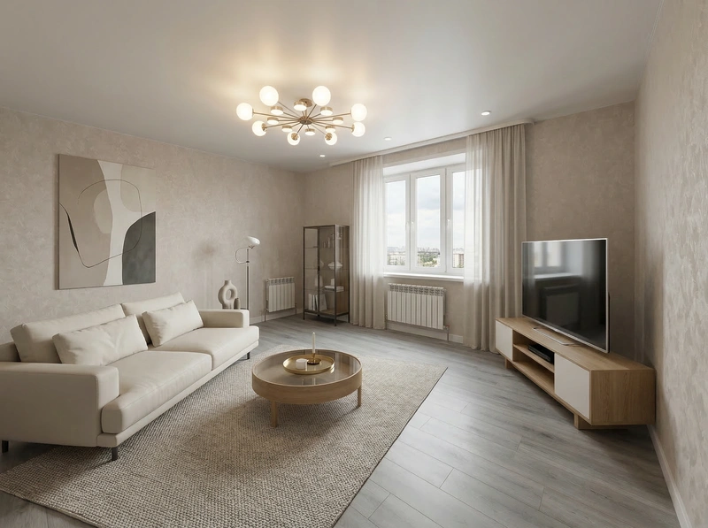 Дизайн интерьера в стиле Минимализм — Гостиная от нейросети RoomGPT