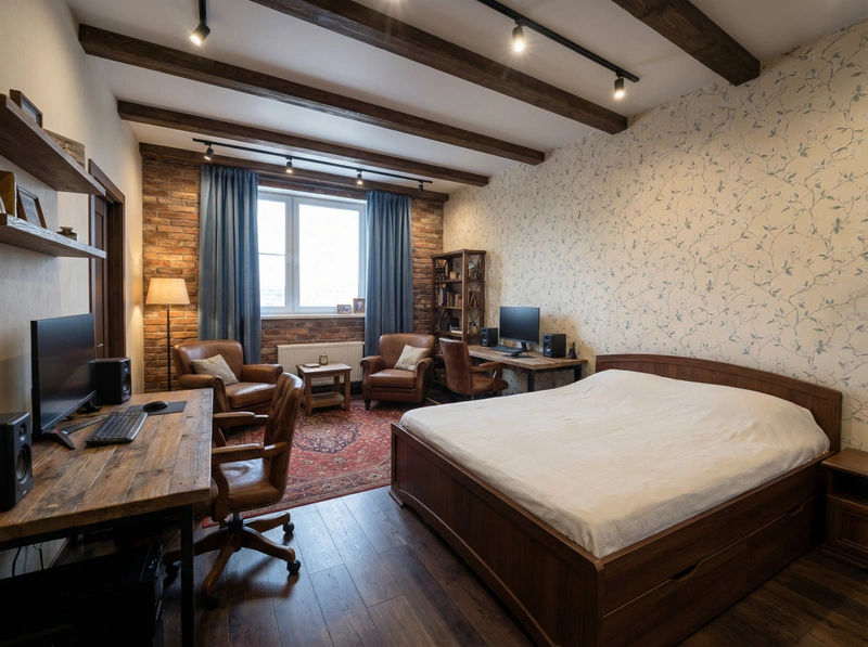 Дизайн интерьера в стиле Лофт — Спальня от нейросети RoomGPT