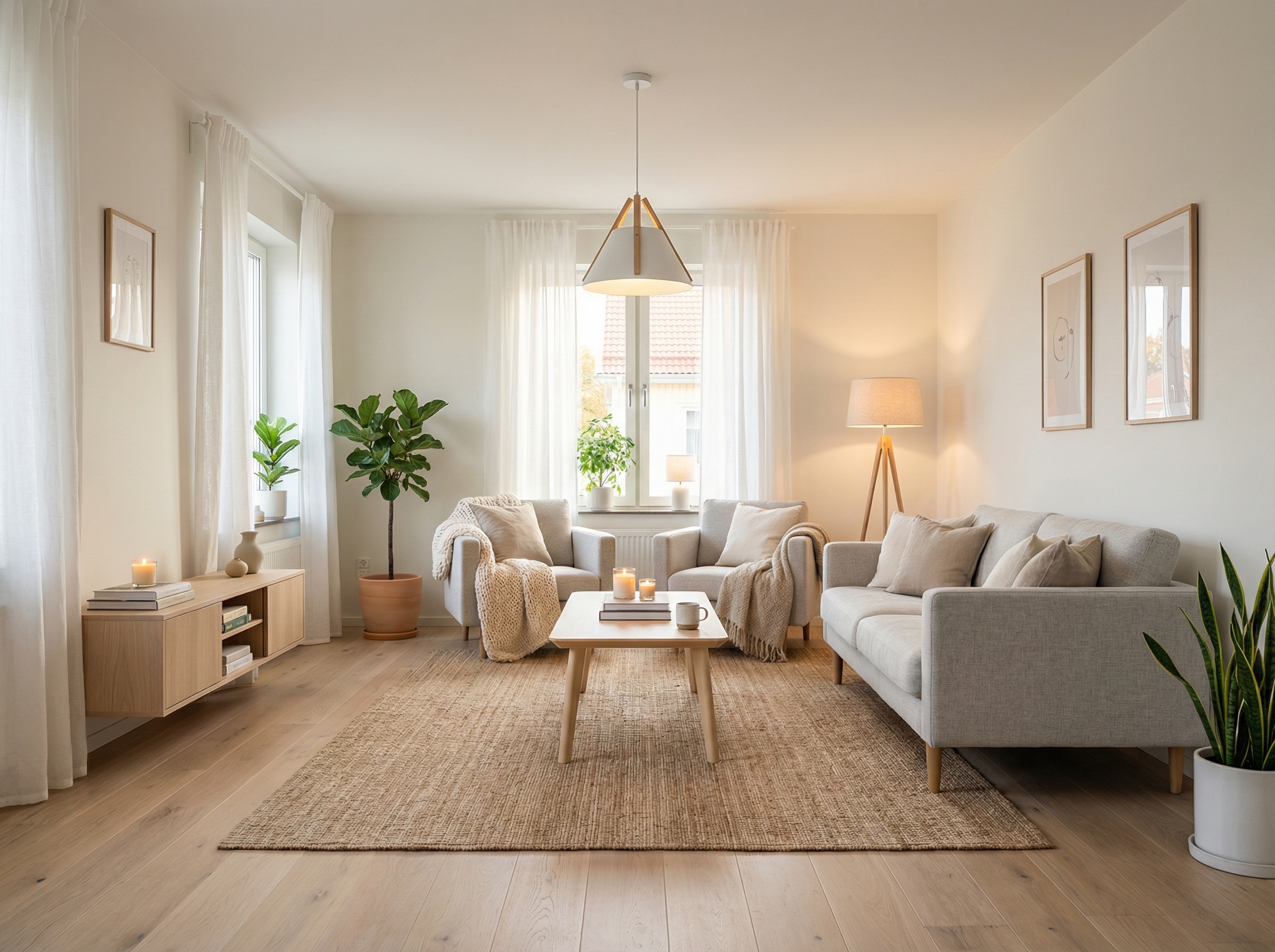 Дизайн гостиной в стиле Хюгге — фото интерьера от нейросети RoomGPT