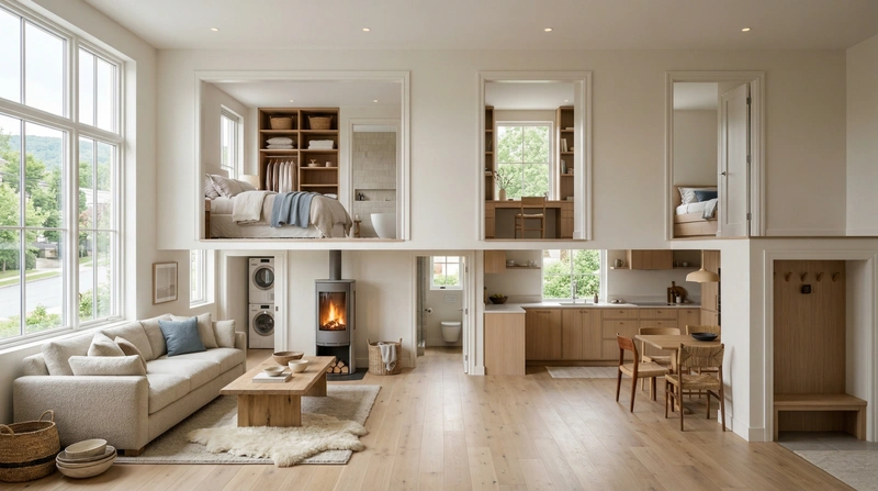 Дизайн гостиной в стиле Хюгге — фото интерьера от нейросети RoomGPT