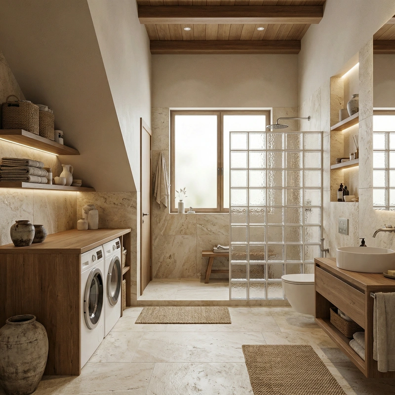 Дизайн ванной в стиле Japandi — фото интерьера от нейросети RoomGPT