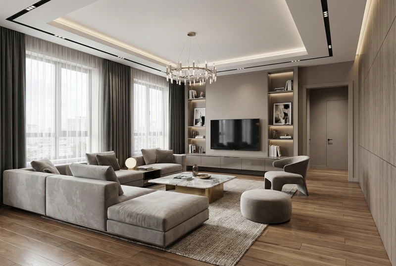 Дизайн гостиной в стиле Контемпорари — фото интерьера от нейросети RoomGPT