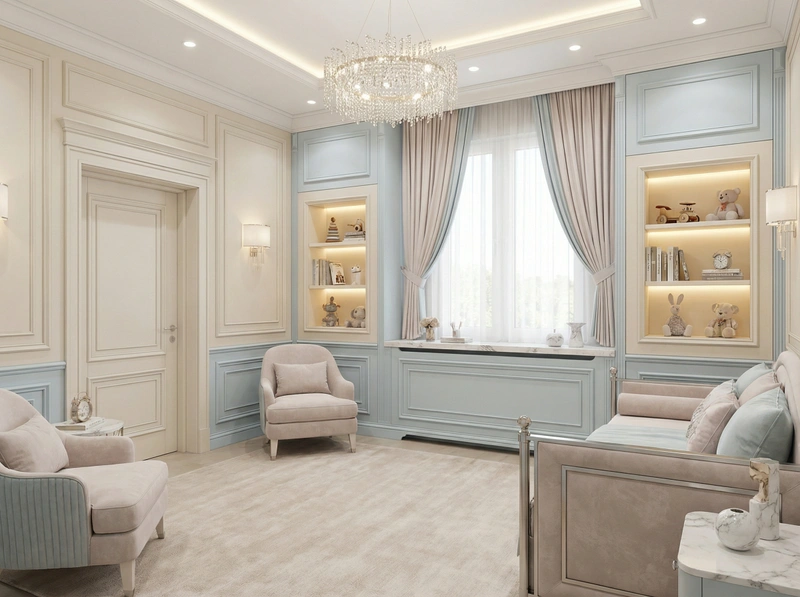 Дизайн детской в стиле Классика — фото интерьера от нейросети RoomGPT