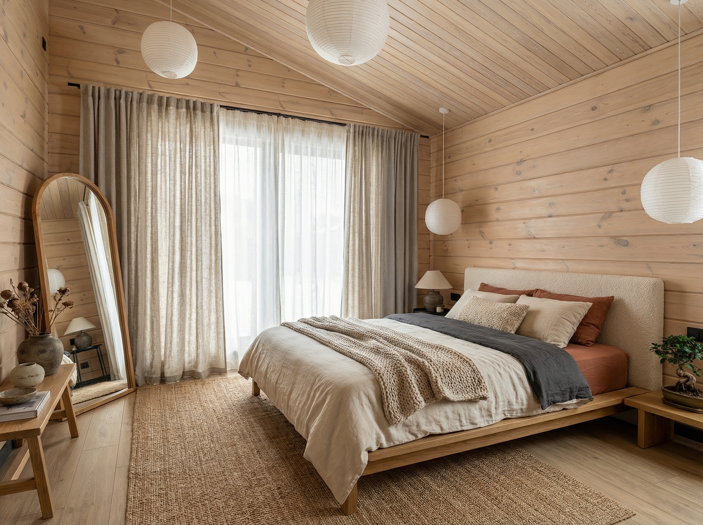 Дизайн спальни в стиле Japandi — фото интерьера от нейросети RoomGPT