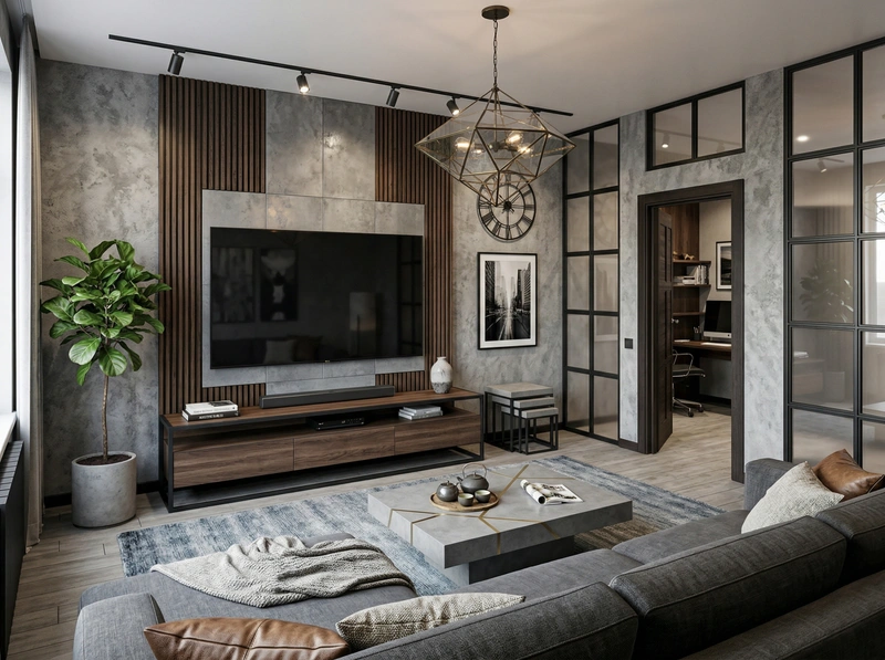 Дизайн гостиной в стиле Лофт — фото интерьера от нейросети RoomGPT