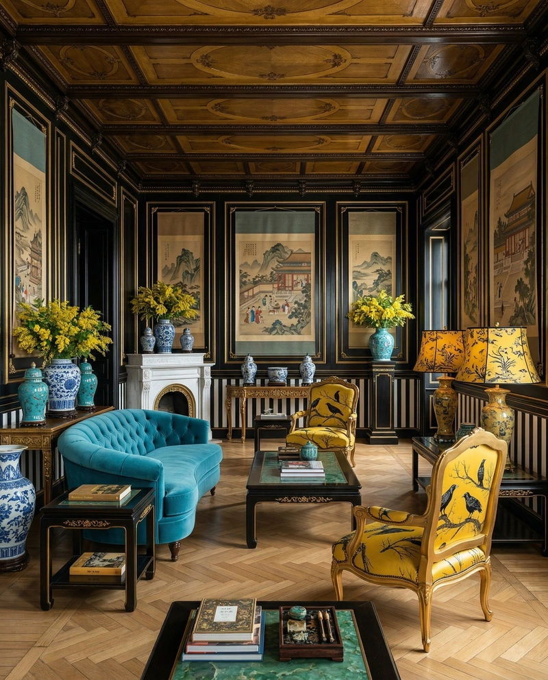 Дизайн гостиной в стиле Эклектика — фото интерьера от нейросети RoomGPT