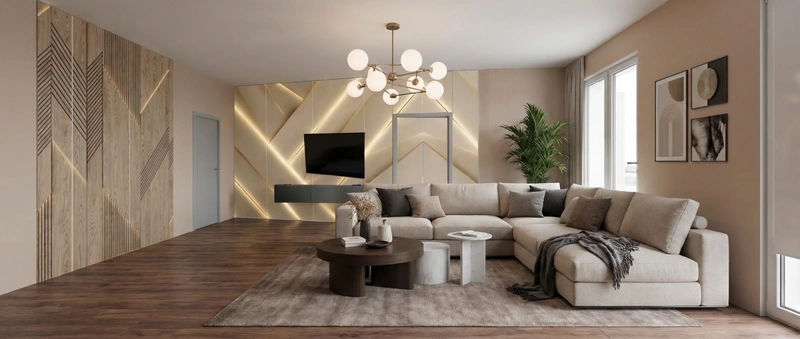 Дизайн интерьера в стиле Контемпорари — Гостиная от нейросети RoomGPT