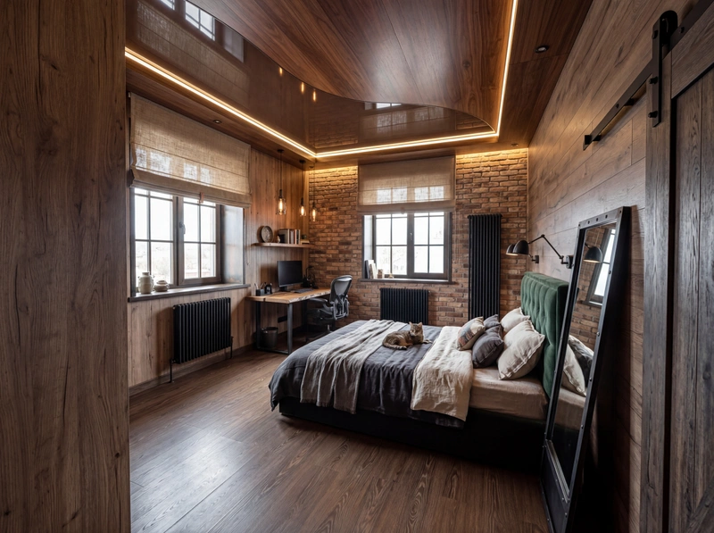 Дизайн спальни в стиле Лофт — фото интерьера от нейросети RoomGPT