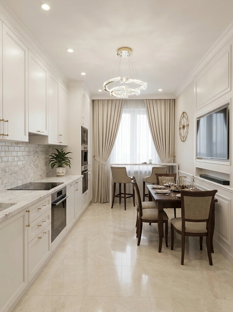 Дизайн кухни в стиле Классика — фото интерьера от нейросети RoomGPT