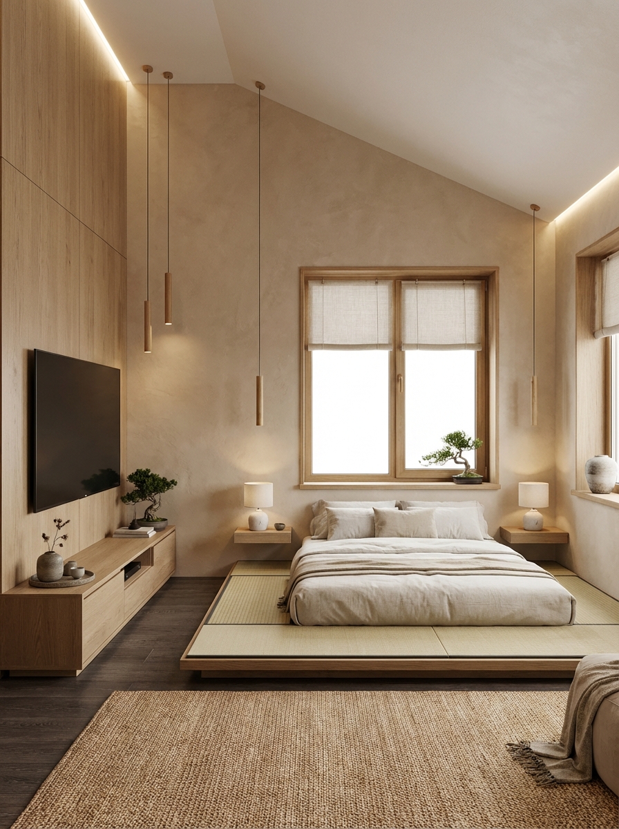 Дизайн гостиной в стиле Japandi — фото интерьера от нейросети RoomGPT