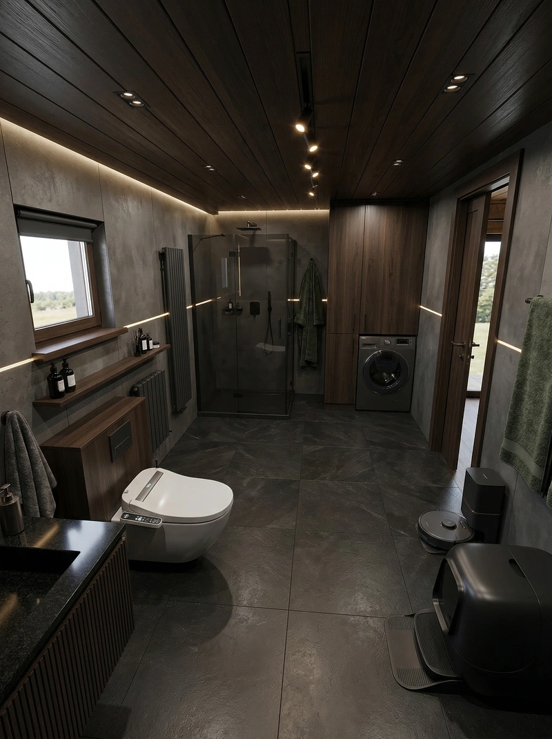 Дизайн ванной в стиле Блэктэк — фото интерьера от нейросети RoomGPT