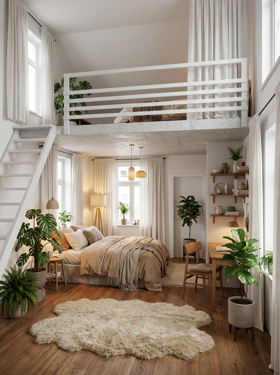 Дизайн спальни в стиле Хюгге — фото интерьера от нейросети RoomGPT