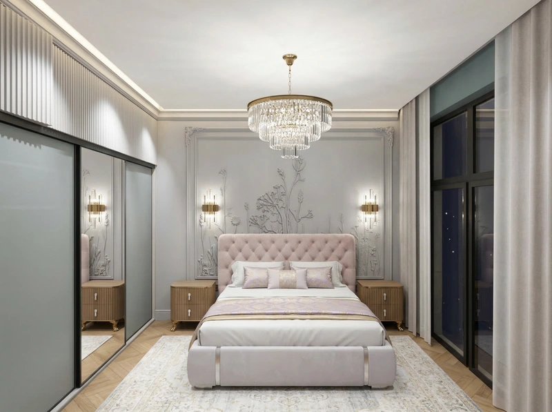 Дизайн спальни в стиле Неоклассика — фото интерьера от нейросети RoomGPT