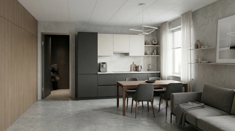 Дизайн интерьера в стиле Минимализм — Кухня от нейросети RoomGPT