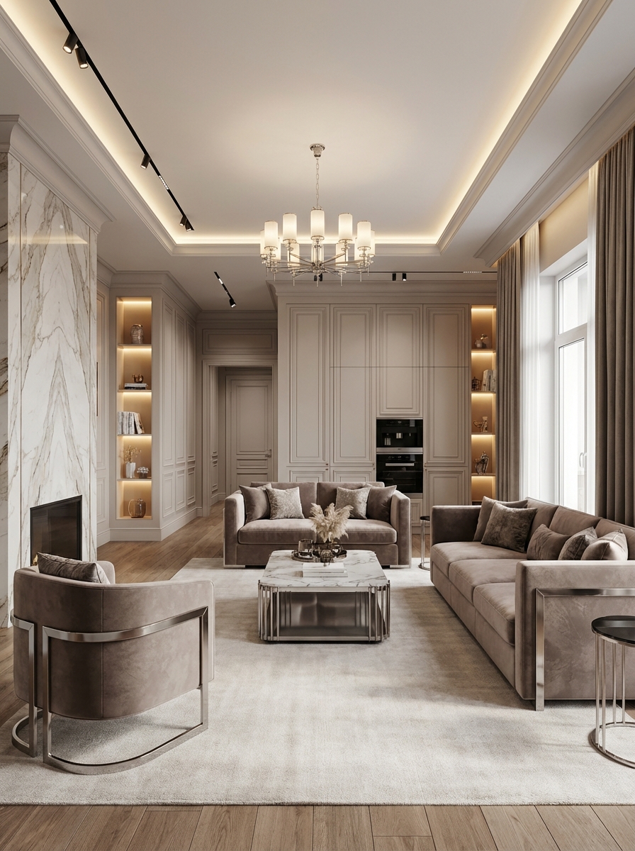 Дизайн гостиной в стиле Классика — фото интерьера от нейросети RoomGPT